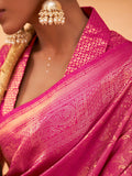 Pink Kanjeevaram Art Silk Saree With Blouse Piece