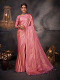 Pink Kanjeevaram Art Silk Saree With Blouse Piece