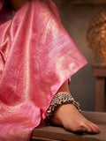 Pink Kanjeevaram Art Silk Saree With Blouse Piece