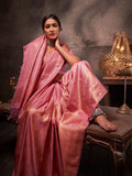 Pink Kanjeevaram Art Silk Saree With Blouse Piece