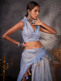 Light Blue Kanjeevaram Art Silk Saree With Blouse Piece