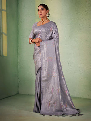 Grey Kanjeevaram Art Silk Saree With Blouse Piece