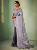 Grey Kanjeevaram Art Silk Saree With Blouse Piece