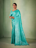 Turquoise Blue Kanjeevaram Art Silk Saree With Blouse Piece