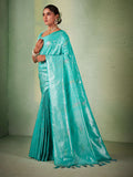 Turquoise Blue Kanjeevaram Art Silk Saree With Blouse Piece