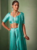 Turquoise Blue Kanjeevaram Art Silk Saree With Blouse Piece