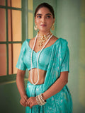 Turquoise Blue Kanjeevaram Art Silk Saree With Blouse Piece