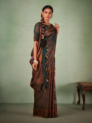 Dark Green Kanjeevaram Art Silk Saree With Blouse Piece