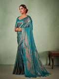 Blue Kanjeevaram Art Silk Saree With Blouse Piece