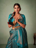 Blue Kanjeevaram Art Silk Saree With Blouse Piece