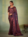 Navy Blue Kanjeevaram Art Silk Saree With Blouse Piece