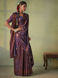 Navy Blue Kanjeevaram Art Silk Saree With Blouse Piece