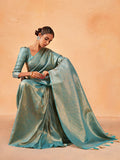 Light Blue Kanjeevaram Art Silk Saree With Blouse Piece