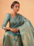 Light Blue Kanjeevaram Art Silk Saree With Blouse Piece