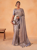 Grey Kanjeevaram Art Silk Saree With Blouse Piece