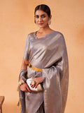 Grey Kanjeevaram Art Silk Saree With Blouse Piece