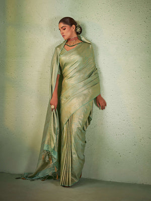 Light Green Kanjeevaram Art Silk Saree With Blouse Piece