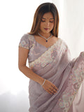 Lavender Silk Blend Saree With Blouse Piece