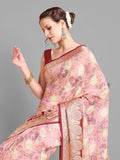 Baby Pink Georgette Saree With Blouse Piece