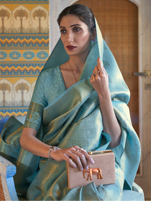 Sea Green Art Silk Saree With Blouse Piece