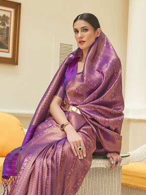 Purple Sequins Saree With Blouse Piece