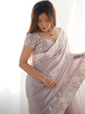 Lavender Silk Blend Saree With Blouse Piece