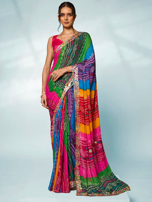 Multicolor Georgette Party Wear Saree With Blouse Piece