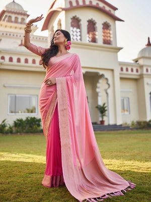 Pink Banarasi Pure Georgette Saree With Blouse Piece