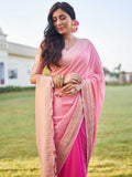 Pink Banarasi Pure Georgette Saree With Blouse Piece