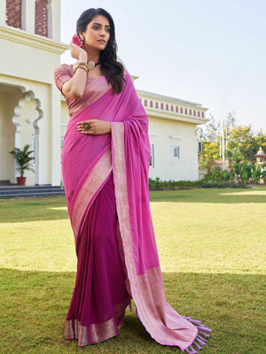 Pink Banarasi Pure Georgette Saree With Blouse Piece