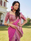 Pink Banarasi Pure Georgette Saree With Blouse Piece