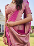 Pink Banarasi Pure Georgette Saree With Blouse Piece