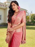 Peach & Red Banarasi Pure Georgette Saree With Blouse Piece