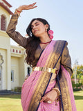 Pink Banarasi Pure Georgette Saree With Blouse Piece