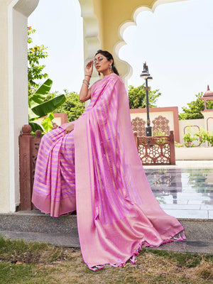 Light Pink Banarasi Pure Georgette Saree With Blouse Piece