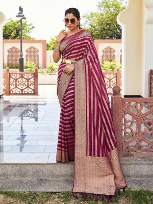 Wine Banarasi Pure Georgette Saree With Blouse Piece