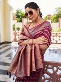 Wine Banarasi Pure Georgette Saree With Blouse Piece