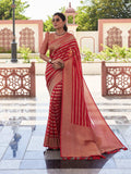 Red Banarasi Pure Georgette Saree With Blouse Piece