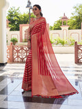 Red Banarasi Pure Georgette Saree With Blouse Piece