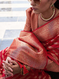 Red Banarasi Pure Georgette Saree With Blouse Piece