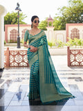 Teal Blue Banarasi Pure Georgette Saree With Blouse Piece