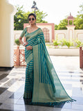 Teal Blue Banarasi Pure Georgette Saree With Blouse Piece