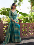 Teal Blue Banarasi Pure Georgette Saree With Blouse Piece