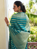 Teal Blue Banarasi Pure Georgette Saree With Blouse Piece