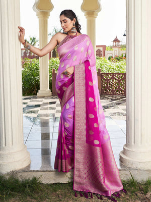 Lilac Banarasi Pure Georgette Saree With Blouse Piece