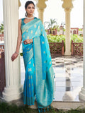 Aqua Blue Banarasi Pure Georgette Saree With Blouse Piece