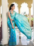 Aqua Blue Banarasi Pure Georgette Saree With Blouse Piece