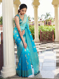 Aqua Blue Banarasi Pure Georgette Saree With Blouse Piece