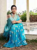 Aqua Blue Banarasi Pure Georgette Saree With Blouse Piece