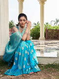 Aqua Blue Banarasi Pure Georgette Saree With Blouse Piece